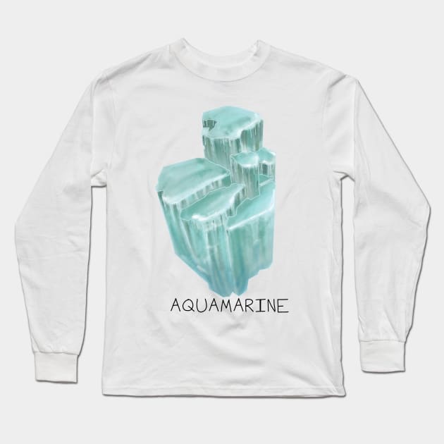 Aquamarine Crystal March Birthstone Long Sleeve T-Shirt by DesignsBySaxton